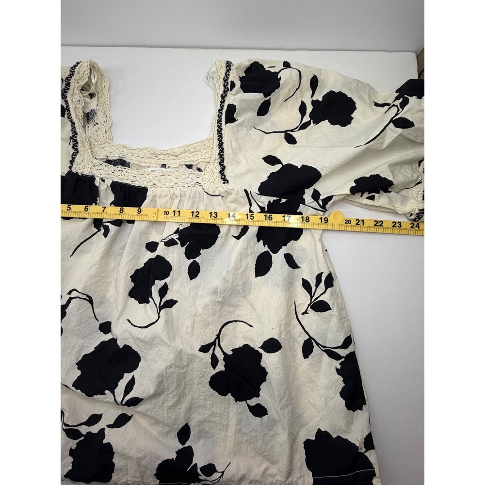 Maurices White Black Floral Crochet Lace Square Neck 3/4 Balloon Sleeve Blouse L - Picture 6 of 9